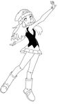  1girl boots hat hikari_(pokemon) looking_at_viewer monochrome pokemon ryunryun sketch smile solo 