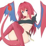  1girl absurdres alternate_color braid breasts charizard cleavage dragon_girl female fire gloves highres large_breasts long_hair mega_charizard_y natsuki_straight outstretched_arm personification pokemon purple_eyes red_hair short_shorts side_braid simple_background sitting tail thighhighs tubetop underboob white_background wings 