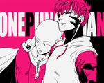  bald black_sclera cape cyborg genos hood hoodie jumper male_focus multiple_boys one-punch_man saitama_(one-punch_man) zattsu69 zattsu_(morte) 