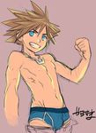  1boy abs briefs bulge kingdom_hearts looking_at_viewer male_focus muscle pecs solo sora_(kingdom_hearts) tagme underwear undressing 