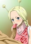  1boy 1girl antenna_hair blonde_hair blue_eyes blush braids clothed_female_nude_male conis erection fellatio hetero licking nel-zel_formula one_piece open_mouth oral penis tongue tongue_out twin_braids 