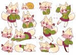  /\/\/\ 1girl animal_ear_fluff animal_ears arms_up bangs bell bell_collar blonde_hair blush brown_collar closed_mouth collar commentary_request eyebrows_visible_through_hair eyes_closed flying_sweatdrops fox_ears fox_girl fox_tail green_shirt hair_between_eyes hair_bun hair_ornament hand_to_own_mouth highres jingle_bell kemomimi-chan_(naga_u) long_sleeves lying multiple_views naga_u on_side on_stomach open_mouth original pleated_skirt profile purple_skirt red_eyes red_footwear ribbon-trimmed_legwear ribbon_trim sailor_collar shirt simple_background skirt sleeves_past_fingers sleeves_past_wrists snail_shell sparkle standing surprised tail thighhighs white_background white_legwear white_sailor_collar 