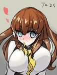  1girl blush breasts brown_hair gatchaman gatchaman_crowds hair_ornament heart hearts ichinose_hajime large_breasts long_hair looking_at_viewer school_uniform 