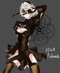  1girl artist_request black_dress blindfold breasts cleavage cleavage_cutout dress nier nier:_automata silver_hair solo thighhighs tonbo_(saunt) yorha_no.2_type_b 