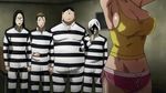  1girl 4boys andou_reiji animated animated_gif ass bouncing_breasts breasts butt_crack cleavage erect_nipples gym_shorts huge_breasts large_breasts midriff morokuzu_takehito multiple_boys nezu_jouji no_bra prison_school shiraki_meiko short short_shorts tank_top wakamoto_shingo 