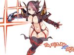  1girl 300_yen black_hair breasts cleavage cosplay curvy female fiora_laurent grin holding holding_weapon kill_la_kill large_breasts league_of_legends leaning_forward matoi_ryuuko matoi_ryuuko_(cosplay) multicolored_hair navel purple_eyes red_hair senketsu shiny_clothes smile solo sword thick_thighs weapon wide_hips 