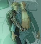  2boys bald blonde_hair cyborg genos male_focus multiple_boys one-punch_man saitama_(one-punch_man) sleeping translation_request universal_evil yaoi 