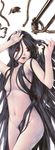  1girl absurdres ar_tonelico ar_tonelico_ii bird black_hair breasts hair_censor highres jakuri long_hair lordlessv2 navel nude parted_lips red_eyes small_breasts very_long_hair 