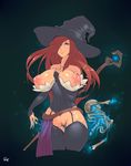  1girl areolae bare_shoulders blue_eyes bones breasts brown_hair dragon&#039;s_crown dragon's_crown fur_trim garter_straps hat huge_breasts inverted_nipples lactation long_hair looking_at_viewer nipples pussy pussy_juice r4 skeleton smile solo sorceress_(dragon&#039;s_crown) sorceress_(dragon's_crown) staff thighhighs uncensored wet_pussy witch_hat 