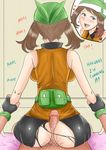 1girl ass bandanna brown_hair buttjob censored from_behind gradient gradient_background grinding haruka_(pokemon) highres huge_ass looking_back penis pokemon reach025 rubbing sweat 