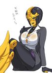  1girl beast_wars blackarachnia breasts cleavage fangs glasses makishima_azusa mecha_girl suit transformers translation_request 