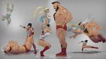  1boy 2girls black_hair blonde_hair breasts cleavage cleavage_cutout domino_mask heart_cutout jclf88 mask mohawk multiple_girls rainbow_mika scar street_fighter street_fighter_v swim_briefs twintails wrestling yamato_nadeshiko_(street_fighter) zangief 