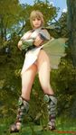  1girl breasts cleavage gladiator_sandals green_eyes long_hair looking_at_viewer sandals smile solo sophitia_alexandra soul_calibur standing trahtenberg underwear upskirt 