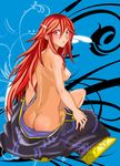  1girl abstract_background artist_request ass blush breasts butt_crack fire_emblem fire_emblem:_kakusei hair_ornament long_hair looking_at_viewer looking_back nipples nude red_eyes red_hair solo tagme tiamo very_long_hair 
