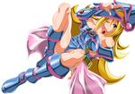  1girl blonde_hair breasts dark_magician_girl female hat huge_breasts magical_girl salute skirt staff wink wizard_hat yu-gi-oh! yuu-gi-ou_duel_monsters zonfutoshi 