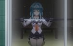  aqua_hair braid closed_eyes nonaka_yuki pleated_skirt school_uniform screencap sheath shinmai_maou_no_testament short_hair skirt solo sword unsheathing weapon 