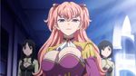  animated animated_gif areola areola_slip areolae bouncing_breasts breasts charlotte_scherzen cleavage large_breasts lipstick makeup multiple_girls pink_hair smile valkyrie_drive valkyrie_drive_-mermaid- walking 