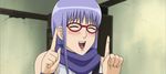  1girl animated animated_gif gintama glasses purple_hair violence 