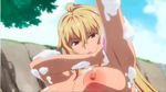  1girl animated animated_gif areolae arm_up armpits bathing blonde_hair breasts huge_breasts long_hair navel nipples nude open_mouth purple_eyes shikishima_mirei soap solo upper_body valkyrie_drive valkyrie_drive_-mermaid- wet 