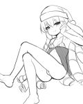  1girl ass character_request christmas donburikazoku drill_hair feet hat legs long_hair monochrome nightgown panties solo third-party_source underwear 