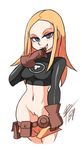  1girl belt bigdead93 blonde_hair blue_eyes crop_top dc_comics gloves navel pussy shaved shorts teen_titans terra_(dc) uncensored 