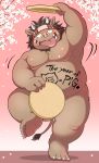  2019 anthro belialdorz blush chinese_zodiac english_text humanoid_hands kinoshita-jiroh male mammal moobs nipples overweight overweight_male solo suid suina sus_(pig) text tongue tongue_out wild_boar year_of_the_pig 