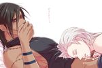  2boys black_hair drooling hidan kakuzu konikou_(konico) male_focus multiple_boys naruto pubic_hair saliva silver_hair sleeping translation_request undressing yaoi 