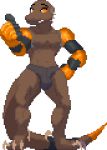  2018 alpha_channel anthro athletic bald beyxer_(beyxer) big_bulge big_thighs bulge claws clothed clothing cybernetics cyborg digital_media_(artwork) hand_on_hip horn looking_at_viewer low_res machine male nipples partially_clothed pixel_(artwork) pose reptile scalie simple_background smile solo standing tattoo teeth thick_thighs thumbs_up toe_claws topless transparent_background trenco tsunamidusher underwear 