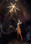  1girl bahamut black_hair dark_background dragon final_fantasy final_fantasy_ix garnet_til_alexandros_xvii minari_(miserariman) rod short_hair 