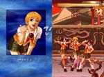  asamiya_athena asuka_(kof) blonde_hair brown_hair character_name green_eyes king_of_fighters long_hair looking_at_viewer loose_socks m.u.g.e.n miniskirt mouki multiple_girls plaid_skirt pleated_skirt qvga school_uniform screencap shinzaki_maria short_hair short_twintails simple_background skirt socks the_king_of_fighters_2003 twintails wink 