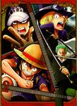  4boys black_eyes black_hair blonde_hair calendar cap clenched_teeth eyebrows fingernails fingers forehead green_hair hat looking_at_viewer monkey_d_luffy multiple_boys one-eyed one_eye_closed one_piece open_mouth roronoa_zoro sabo sabo_(one_piece) straw_hat sword teeth trafalgar_law weapon weapons 
