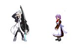  2girls animated animated_gif apron assisted_exposure bangs blush breasts hisui long_hair lowres m.u.g.e.n maid maid_headdress melty_blood multiple_girls pixel_art ponytail purple_hair riesbyfe_stridberg short_hair simple_background surprised tagme torn_clothes transparent_background uncensored white_hair 
