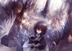  bad_id bad_pixiv_id black_hair cross dhiea dhiea_seville forest nature pause skirt solo tree yellow_eyes 