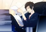  bad_id bad_pixiv_id black_hair durarara!! glasses male_focus mouth_hold office orihara_izaya papers pen solo xia_(ryugo) 