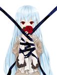  arisato316 bad_id bad_pixiv_id blue_hair covering_mouth flower long_hair original red_eyes ribbon rose solo 