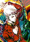  abstract arm_up blonde_hair braid chameleon chest colorful giorno_giovanna jojo_no_kimyou_na_bouken lizard male_focus reine_(artist) sketch smile solo yellow_eyes 