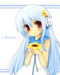  bad_id bad_pixiv_id blue_hair blush flower flower_(kowarekake) headphones kataro kowarekake_no_orgel red_eyes smile solo 