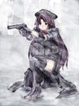  elbow_pads fingerless_gloves gloves gun handgun hong_meiling knee_pads load_bearing_vest long_hair military_operator panzer pistol solo suppressor thighhighs touhou vest weapon zettai_ryouiki 