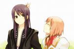  1girl bad_id bad_pixiv_id black_eyes black_hair bug butterfly estellise_sidos_heurassein insect long_hair pink_hair shirataki_nako short_hair smile tales_of_(series) tales_of_vesperia white_background yuri_lowell 