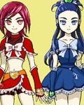  alternate_color blue_eyes blue_hair cosplay cure_black cure_black_(cosplay) cure_white cure_white_(cosplay) futari_wa_precure futari_wa_precure_splash_star hajime_(caramel_toone) half_updo kiryuu_kaoru kiryuu_michiru long_hair lowres magical_girl midriff multiple_girls oekaki precure red_eyes red_hair short_hair 