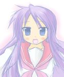  alternate_hairstyle bad_id bad_pixiv_id blue_eyes collarbone hair_down happy hiiragi_kagami long_hair lucky_star mkt_(50r50r) pink_neckwear purple_hair ryouou_school_uniform school_uniform serafuku smile solo tsurime 