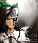  1girl bad_id bad_pixiv_id black_hair cyborg fangdan_runiu grin highres long_hair number parody red_eyes reiuji_utsuho smile solo t-800 terminator touhou wings 