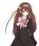  alternate_costume alternate_hairstyle bad_id bad_pixiv_id brown_eyes brown_hair hairband kouyouen_academy_uniform long_hair meet_neet orange_hairband ribbon school_uniform solo suzumiya_haruhi suzumiya_haruhi_no_shoushitsu suzumiya_haruhi_no_yuuutsu 