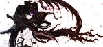  armor auer bad_id bad_pixiv_id belt black_hair black_rock_shooter burning_eye chain dual_wielding gauntlets highres holding insane_black_rock_shooter long_hair loose_belt midriff navel pale_skin purple_eyes scar solo stitches sword twintails weapon 