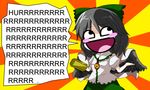  awesome_face black_hair blush_stickers bow cape chibi d-so eyes hair_bow open_mouth reiuji_utsuho ribbon solo third-party_edit touhou translated wings 