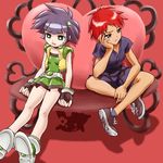  couch crossover fujisaki_mana hajime_(caramel_toone) japanese_clothes matsubara_kaoru multiple_girls my_melody onegai_my_melody powered_buttercup powerpuff_girls_z sad short_hair sitting skirt 