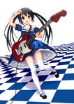  bad_id bad_pixiv_id black_hair brown_eyes checkered checkered_floor dress fender fender_mustang full_body guitar highres instrument k-on! kazuboh kisaragi_miyu long_hair nakano_azusa perspective plectrum solo thighhighs twintails 