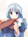  braid highres izayoi_sakuya purple_eyes scarf silver_hair solo touhou yuugiri 