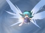  216 blue_hair bow cirno full_body green_bow hair_bow socks solo touhou wings 