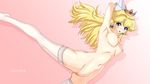  1girl blonde_hair blue_eyes blush breasts crown earrings jewelry looking_at_viewer navel nipples nude princess_peach pussy solo super_mario_bros. tansoku102cm thighhighs uncensored 